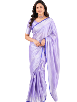 Tissue Silk Temple border Lavender Handloom Cotton Tissue Saree with Temple Border – Lavender
