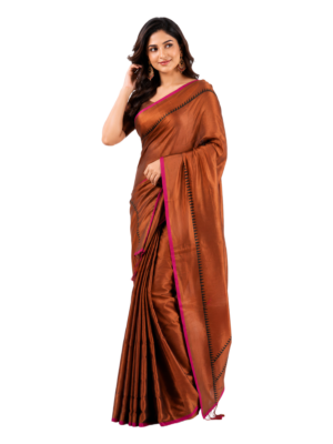 dd0c6da1-ba7e-421e-ae82-b2812da40605 Handloom Cotton Tissue Saree with Temple Border – Copper